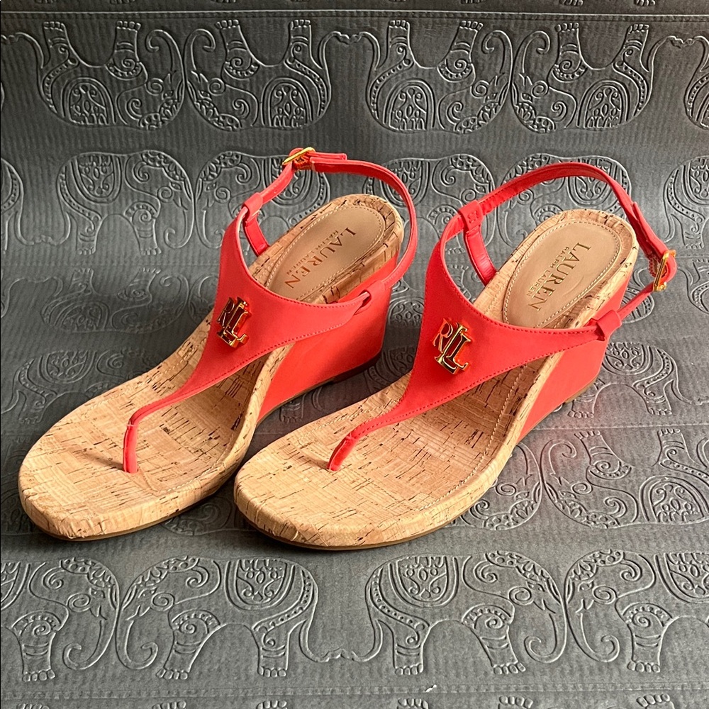 Lauren Ralph Lauren orange Cork Wedge Sandals - Picture 3 of 5